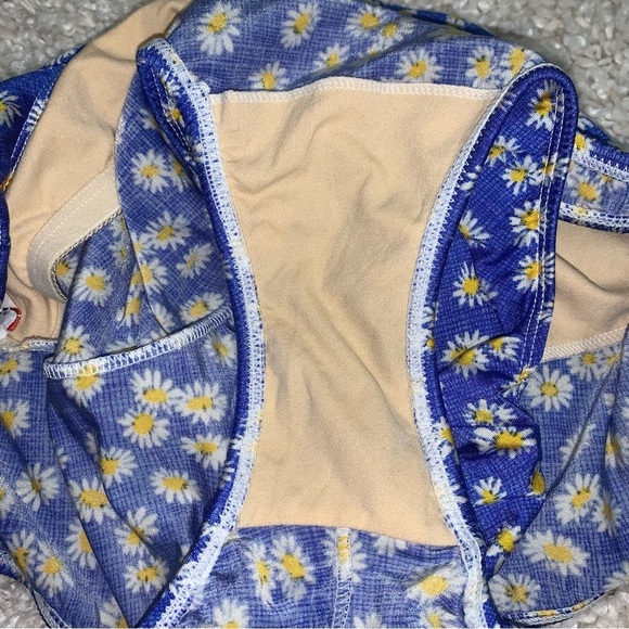 Vintage Basic Editions One-Piece Swimsuit Size Medium Floral Daisies Blue Pin-Up - Picture 3 of 8